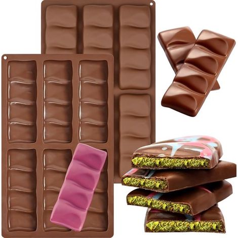 Juego de 2 moldes de silicona para barras de chocolate，con forma de pistacho y diseño desmontable，con 6 cavidades para barras de chocolate (1/5)