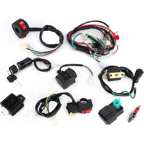 ZVD Kit de Faisceau de Câbles Complet pour 50cc 70cc 110cc 125cc ATV Quad Bike Dirt Pit Bikes Kit de Faisceau de Câbles Relais Solénoïde Bobine D'allumage Redresseur Commutateur de Faisceau D'accé (1/4)