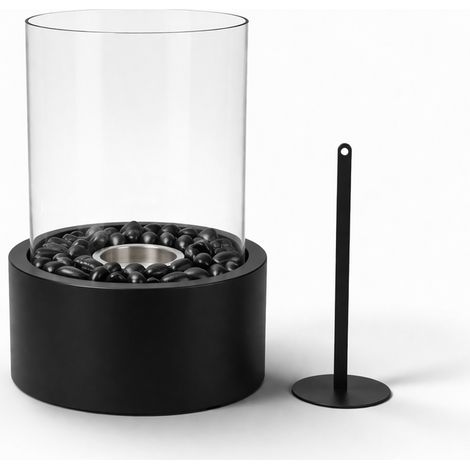 Cheminée de Table Ronde au Bioéthanol en Métal et Verre Noir 21 x 21 x 28 cm - PANGIVO (1/4)