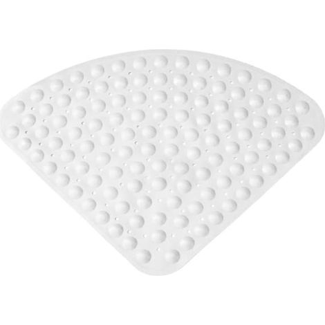 Tapis de douche d'angle antidérapant, tapis de bain triangulaire/quart de rond en caoutchouc, résistant à la moisissure, convient pour la douche ou la baignoire, avec trous de drainage et ventouse, bl (1/4)