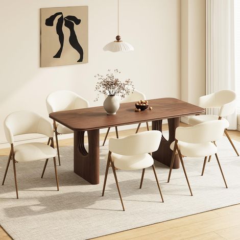 Lot de 6 chaises de Salle à Manger, Style Moderne du Milieu du siècle, Cuisine avec Pieds en Fer, Dossier ajouré et Assise rembourrée, pour Salon/Chambre/Restaurant/café, Beige (1/5)