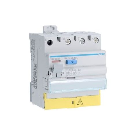 Hager CDC825F 3P+N 25A 30mA AC-type residual current circuit breaker with offset terminals