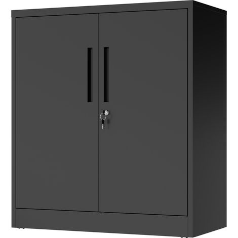 Armario metálico negro con 2 puertas con cerradura y 2 estantes ajustables HOMVRA (1/5)