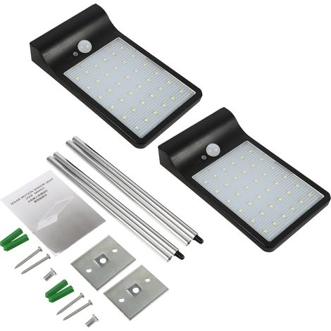 Lot de 2 lampes murales extérieures de sécurité à détecteur de mouvement solaire avec poteau de fixation (noir) (1/5)