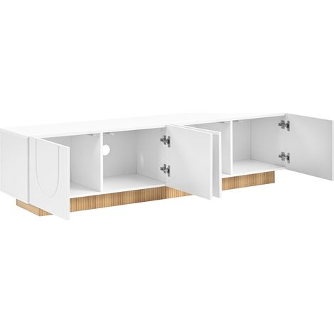 Mobile TV basso moderno 170x38x42 cm con 4 ante e passacavi, bianco, MODENUIT (1/5)