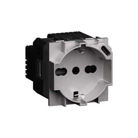 L.Now - Presa Ita P40+Usb 18W 2 Moduli. Steel (Bticino Cod. Ks4140A16Usb)