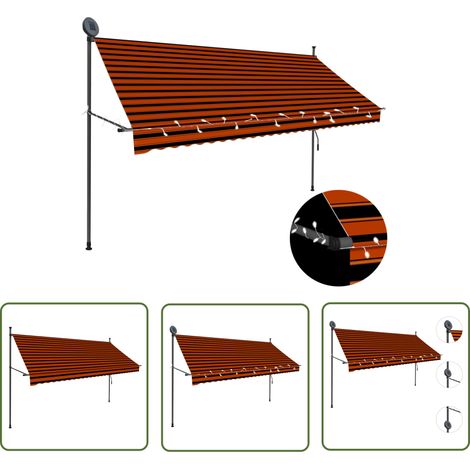 Auvent de Balcon Anti-Soleil - manuel rétractable avec LED - Auvent de jardin terrasse bistro - 300 cm Orange et marron Chic-912455 (1/5)