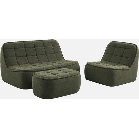 Sofá modular de borreguito texturizada con reposapiés, 3 plazas