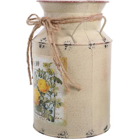 Vase Rustique en Métal Beige Anses, Vase à Fleurs Séchées et Centres de Table Décoratifs, Jardinière Vintage pour Composition de Fleur, Décoration Maison et Bureau, 1 Pièce (1/5)
