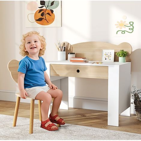 MEUBLIV Kinderschreibtisch 80x41x74,5 cm natur – mit Stuhl, Schublade und Bärenlehne (1/5)
