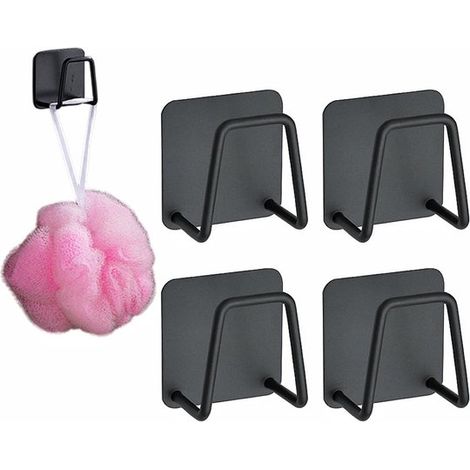 Soporte para esponjas de acero inoxidable de 4 piezas, soporte autoadhesivo para esponjas de fregadero – Organizador de fregadero de acero inoxidable, 4,8  4,8  3,2 cm, negro mate (1/5)