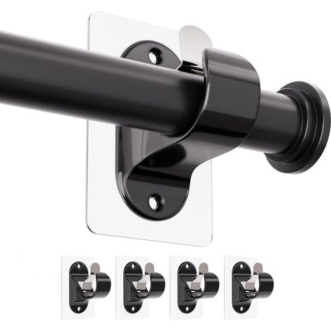4 Supports de tringle à rideaux, Adhésif fort, Acier inoxydable, Pour salle de bain et salon