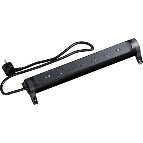 RALLONGE MULTIPRISE NOIR LEGRAND AVEC BLOC ROTATIF 5X 2P+T 16A 230V + 2 PRISES USB C 4A 5V-20W 49617