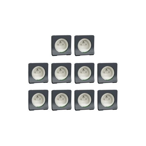Schneider - Mureva Styl - LOT de 10 Prises 2P+T - Connexion auto - Composable - IP55/IK08 - Gris - Ref. : MUR36133x10 (1/5)