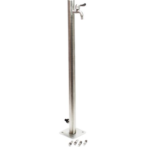 Wiltec runde Wasserzapfstelle aus Edelstahl 95,5 cm, Wassersäule mit Wasserhahn & Anschluss, UV- & frostbeständig