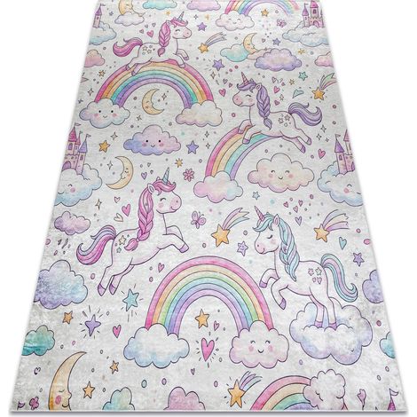 BAMBINO 61400 Waschteppich Einhorn, Regenbogen für Kinder Anti-Rutsch - creme / rosa beige 80x150 cm (1/5)