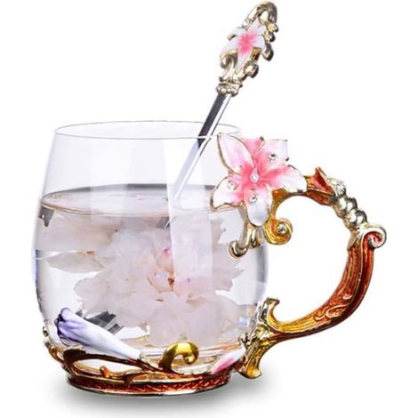 Tasse à Thé - - Fleurs Papillon - Verre Transparent - Idée Cadeau Originale - Design Contemporain (1/4)