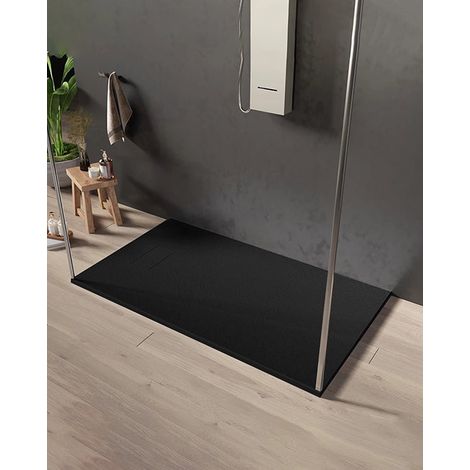 Quarzo piatto doccia 140X70 in smc effetto pietra ardesia nero (1/5)