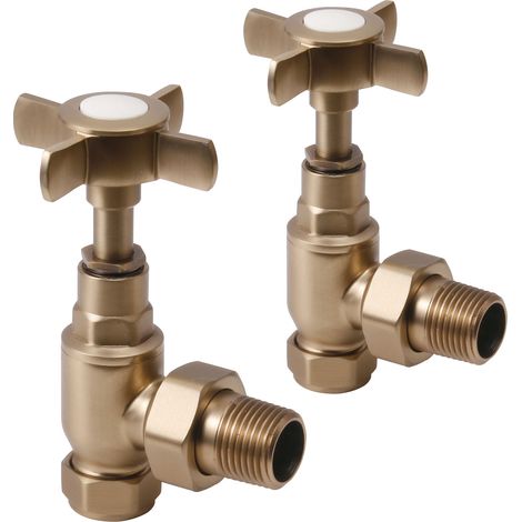 Heatwave Crosshead Brushed Brass Angled Radiator Valves Pair (1/2)