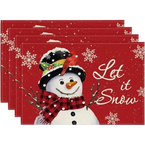Set de table de Noël,Lot de 4 sets de table de Noël,motif bonhomme de neige,sets de table à manger d’hiver,pour cuisine,fête,30x45cm (1/3)