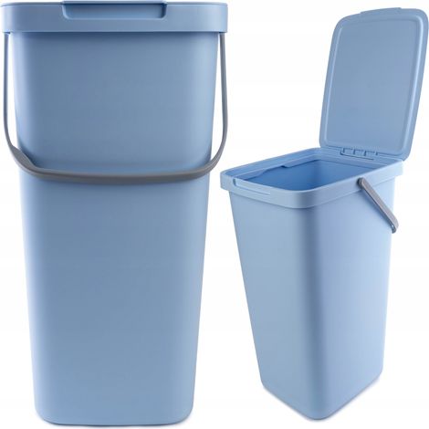KADAX Cubo de Basura con Tapa y Asa, Plástico, para Reciclaje, Rectangular con Tapa Abatible (Azul, 25 L) (1/5)