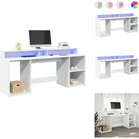Bureau avec lumières LED blanc 200x55x91 cm bois d'ingénierie - Bureau - Bureaux - Bureau D'écriture - Bureau D'étude (1/5)
