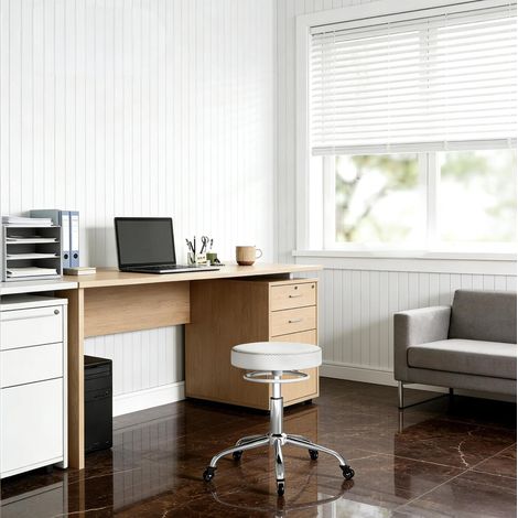 Bürohocker 49x49x46-58 cm weiß aus PU und Metall höhenverstellbar mit Rollen (1/5)