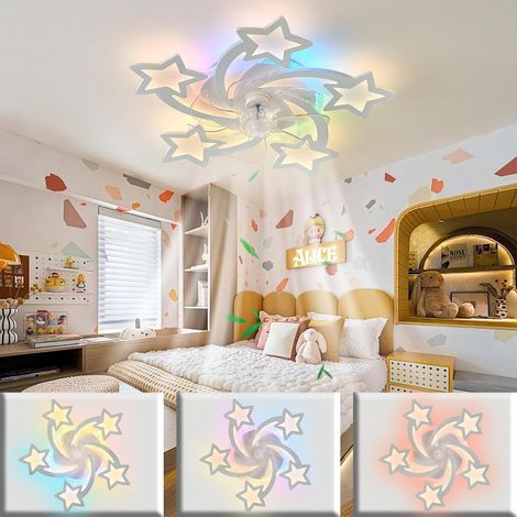 Ventilateur et Plafond Enfant Silencieux Avec Lumière RGB Dimmable 6 Vitesses Chambre/Chambre D'Enfant (1/5)