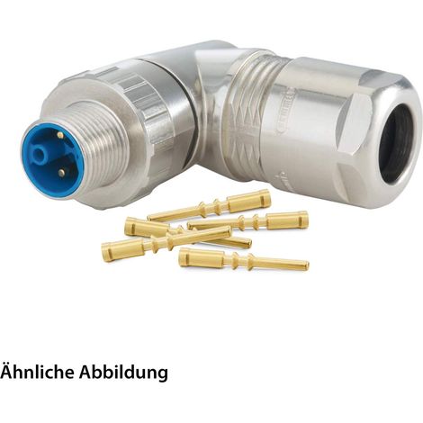 HUMMEL SET inkl. Kontakte M12 Power Kupplungssteckverbinder, Crimpeinsatz gewinkelt K-kodiert Polzahl 4+PE, Stift / PE-Buchse Kabelabgang seitlich, Klemmbereich 3,0mm - 6,0mm - 1 Stück