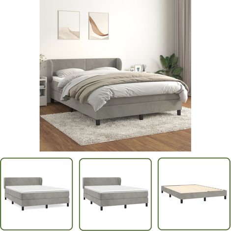 The Living Store Boxspringbett mit Matratze Hellgrau 140x200 cm Samt - Samtbett - Boxspringbett - Doppelbett - Schlafzimmermöbel - Luxusbett (1/5)