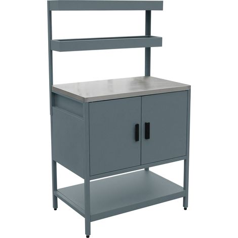 Steel outdoor kitchen with 2 hanging shelves and 2 doors, grey blue L80cm - Naxos