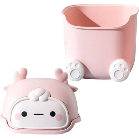 Petite poubelle de bureau, salle de bain ou table avec couvercle. Portable pour cuisine, salle de bain, bureau. - Rose - Rose (1/5)