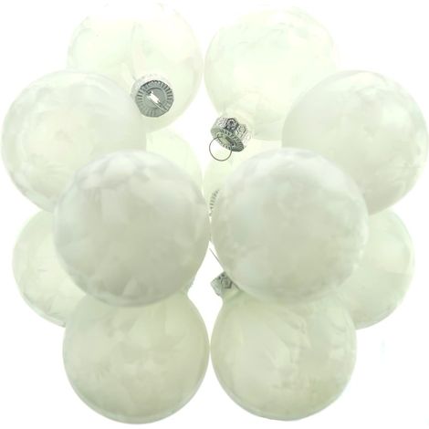 Christbaumkugeln Weiß mit Eislack Ø 6 cm aus Glas - 6er Set (1/2)