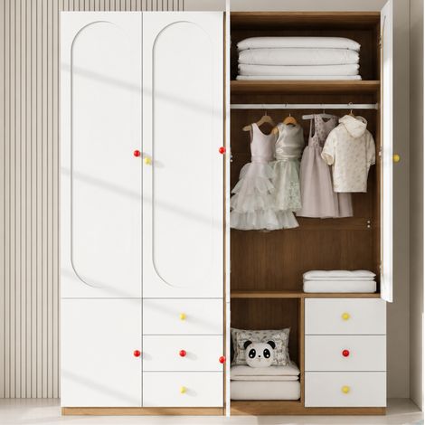 Pack de 2 armarios de 2 puertas 80x50x200 cm MDF blanco con cajones para niños - MEUBLIV (1/5)
