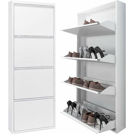 Scarpiera Slim in metallo Bianco con ante basculanti porta scarpe salvaspazio da interno -3 Ante (1/10)