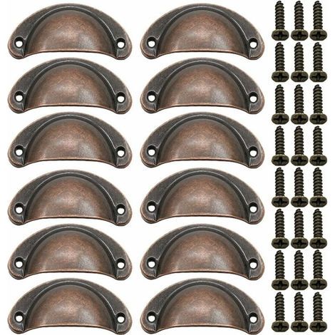 12 Pièces Poignée de Porte Coquille, Rétro Poignées de Porte, Poignées de Meubles Traditionnelles en Demi Lune Avec Vis, pour Tiroir, Armoire, Commode (Bronze Rouge) (1/5)