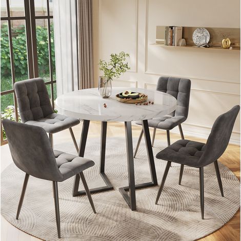 Set da pranzo 5 pezzi in MDF e metallo multicolore, rotondo 4 posti con gambe regolabili (1/4)