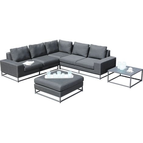Sonnenpartner 5-teilige Lounge-Sitzgruppe Unique Aluminium mit Kissen anthrazit Loungesitzgruppe Sunbrella