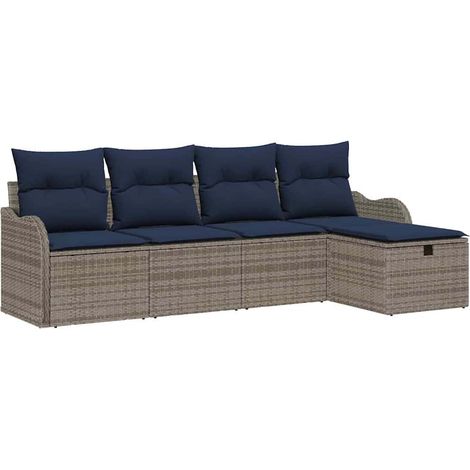 vidaXL Set Divano da Giardino 5 pz 4-Numero di posti Grigio e Blu Navy (1/5)