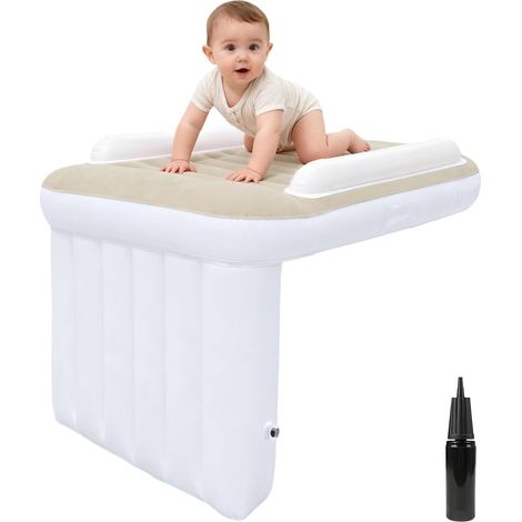Lit Gonflable Enfant, Lit Bebe Voyage, Siege Auto Gonflable Voyage Enfant, Extension de Siège pour Enfants, Lit Gonflable Portable pour Enfants avec Pompe des Sièges pour la Voiture d'avion (1/5)