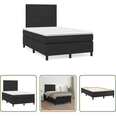 Matelas à ressorts ensachés - Sommier à lattes de lit avec matelas noir 120x190 cm similicuir (1/5)