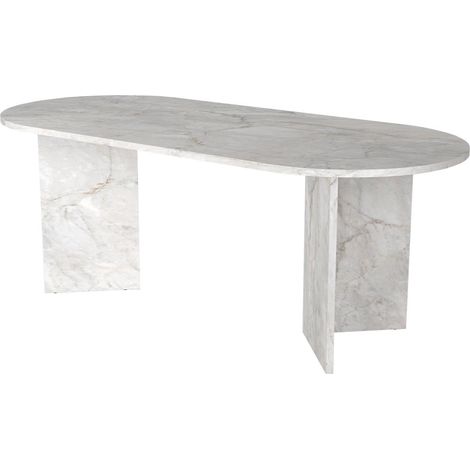 Vente-Unique – Table de salle à manger 8 personnes – Effet marbre blanc – Panneau de particules mélaminé – Dimensions 200x90x74.7cm (1/5)