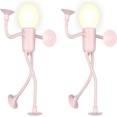 Lampe De Nuit En Forme De Ampoule - Personnage Souple Avec Ventouse - Lumière Led Chaude - Pour Chambre Enfant Ou Salle De Bains - 2 Pièces