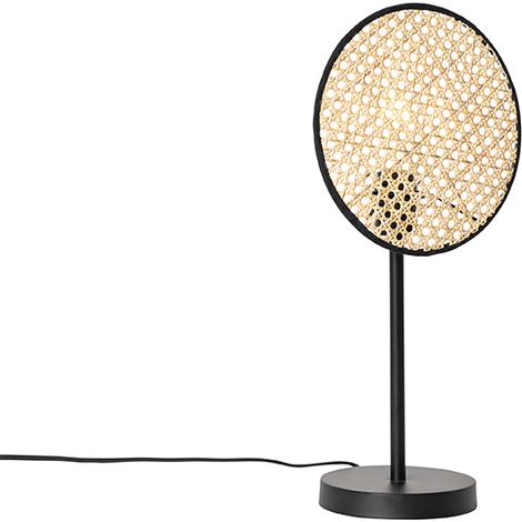 Country Tischlampe schwarz mit Rattan 25 cm - Kata