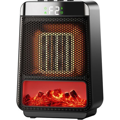 Elektrischer Mini-Kamin für den Innenbereich, 1500 W, kleiner Kamin mit 3D-LED-Flamme, Sicherheitsschutz, tragbarer Tischkamin für die Weihnachtsdekoration von Zuhause oder Büro (schwarz) (1/5)