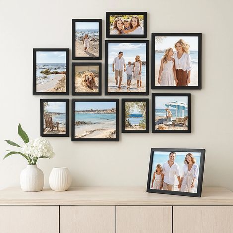Set of 10 Picture Frames Two A4 Four 20 x 25 cm (8 x 10 Inches) Four 10 x 15 cm (4 x 6 Inches) Plastic Front MDF Easy Wall Table Display Photo Gallery (1/5)