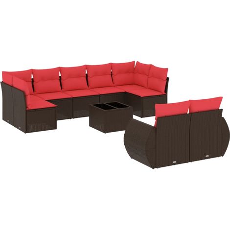 Maison Exclusive - 10-teiliges Gartensofa-Set mit Kissen, braun,