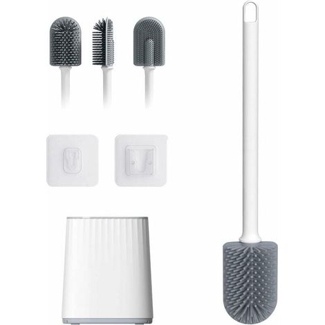 Brosse Toilette Silicone Plate Balayette WC Antibactérienne Brosse WC avec Support de Séchage Rapide, (1/5)