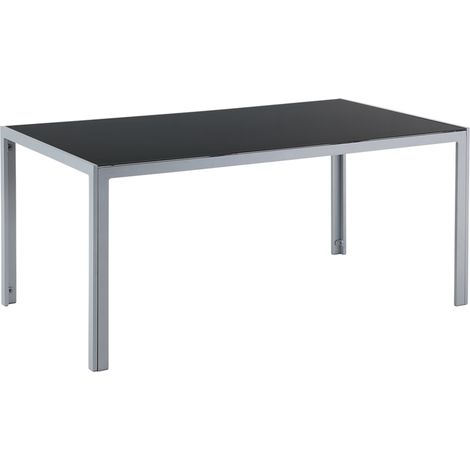 Mesa de comedor de jardín con tablero de vidrio templado negro y estructura de aluminio gris 160 x 90 cm Catania