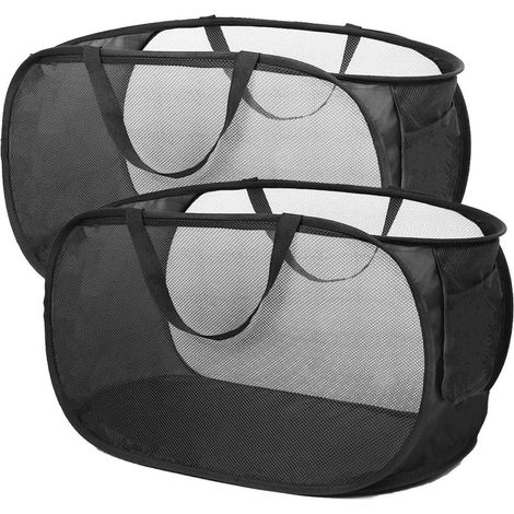 Faltbare Wäschekörbe 2 Stück mit Seitentasche, Pop-Up, 75L, Schwarz (1/5)